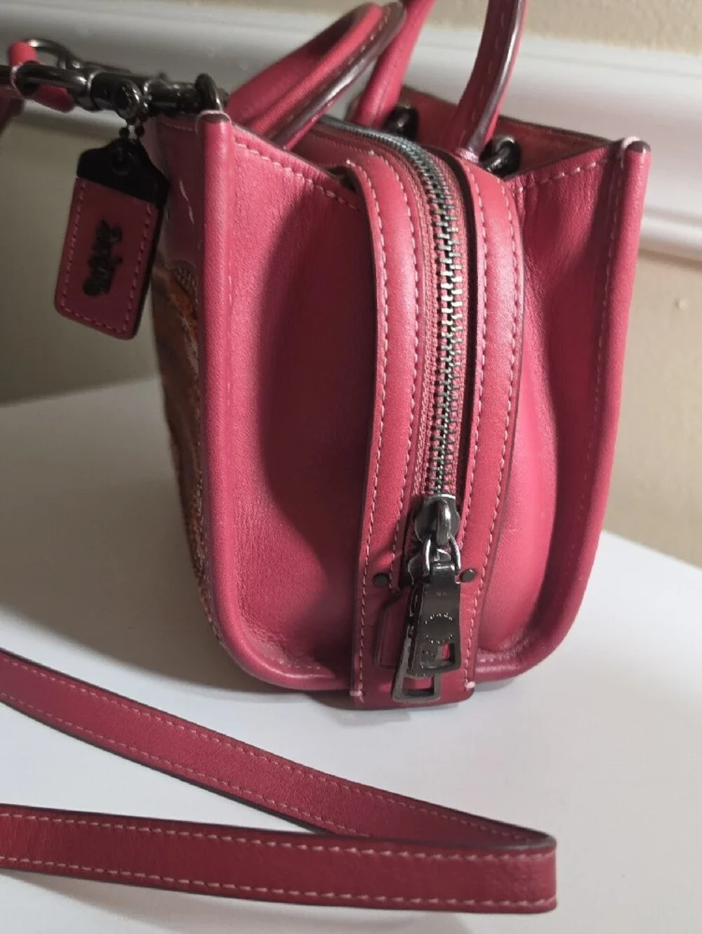 Coach Pink Upwoven Mini Satchel with Leather Trim